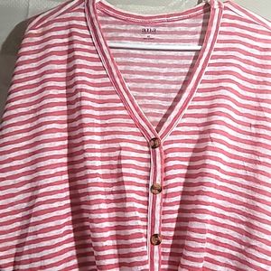 B.R Woman's XL Red & White Striped Button Up with Tie in Front